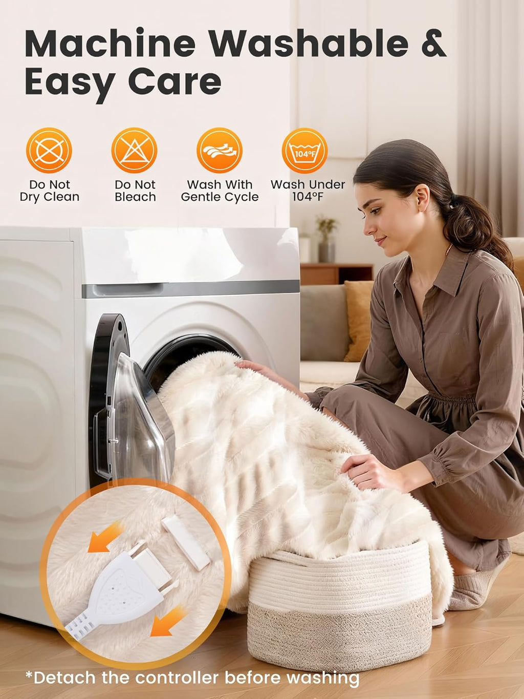 WOOMER Heated Blanket Throw 50" x 60", Electric Blanket Throw with 4 Heating Levels & 4H Auto Off, ETL Certified, White Double-Sided Velvet, Over-Heat Protect, Machine Washable