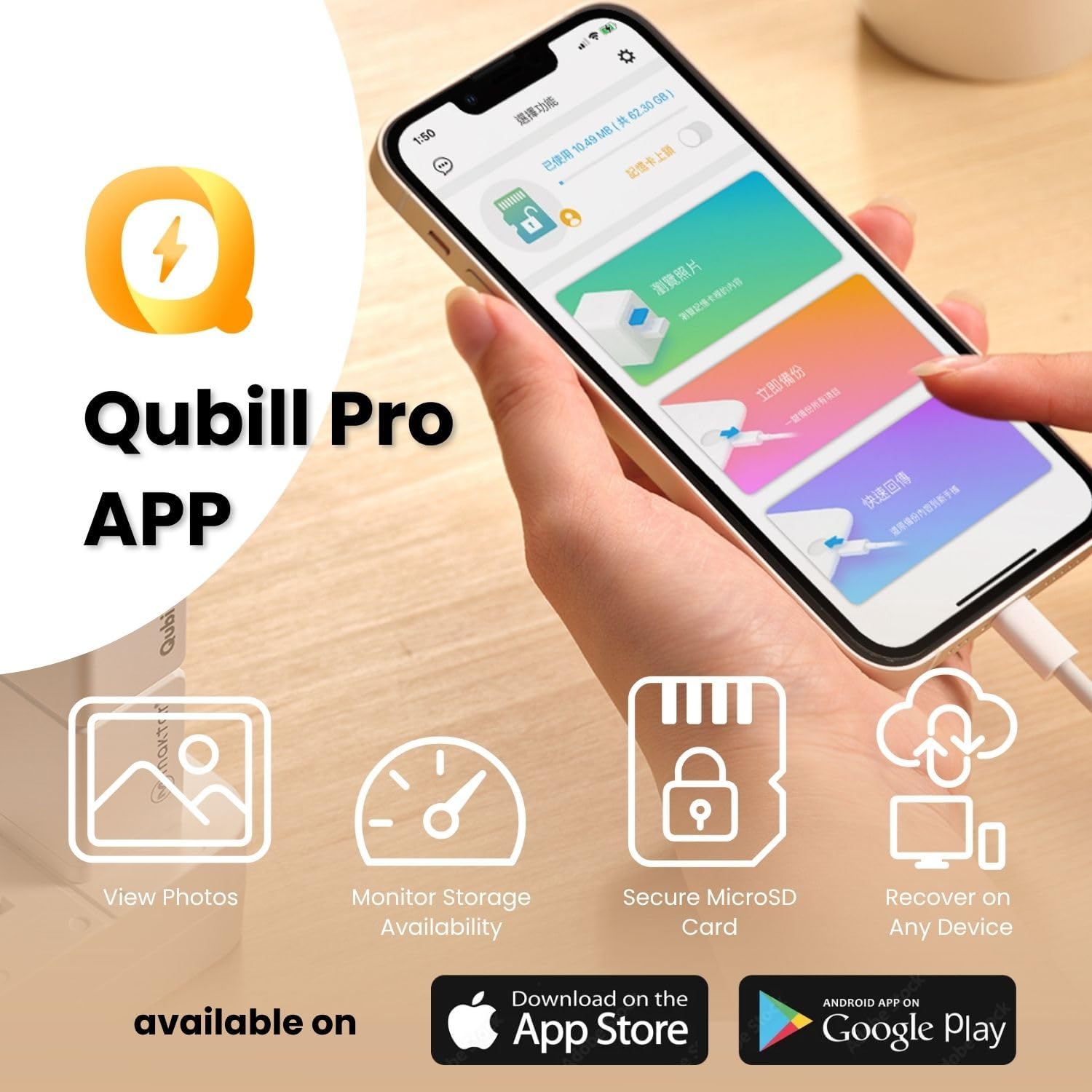 MAKTAR Qubii Duo Automatic Backup Cube with USB-C Cable and 128GB microSD Card, for iPhone/Android Photo and Video Backup