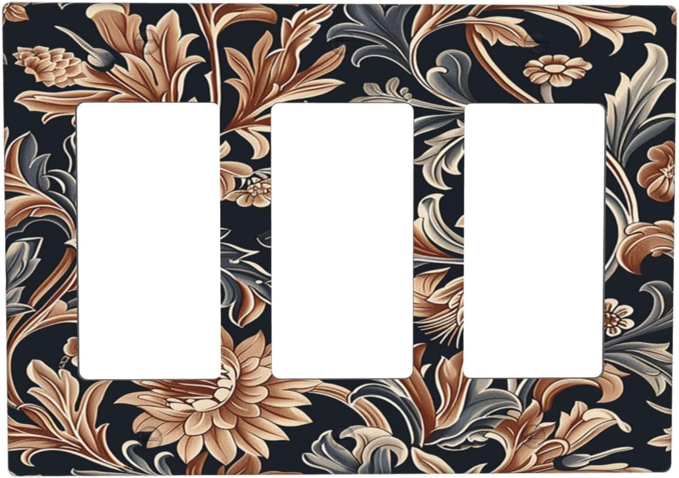 Light Switch Covers Vintage Grey Plant Leaves Brown Flowers 3 Gang Rocker Electrical GFCI Decorative Triple Outlet Wall Plate Cover Switchplate for Bedroom Home Decor