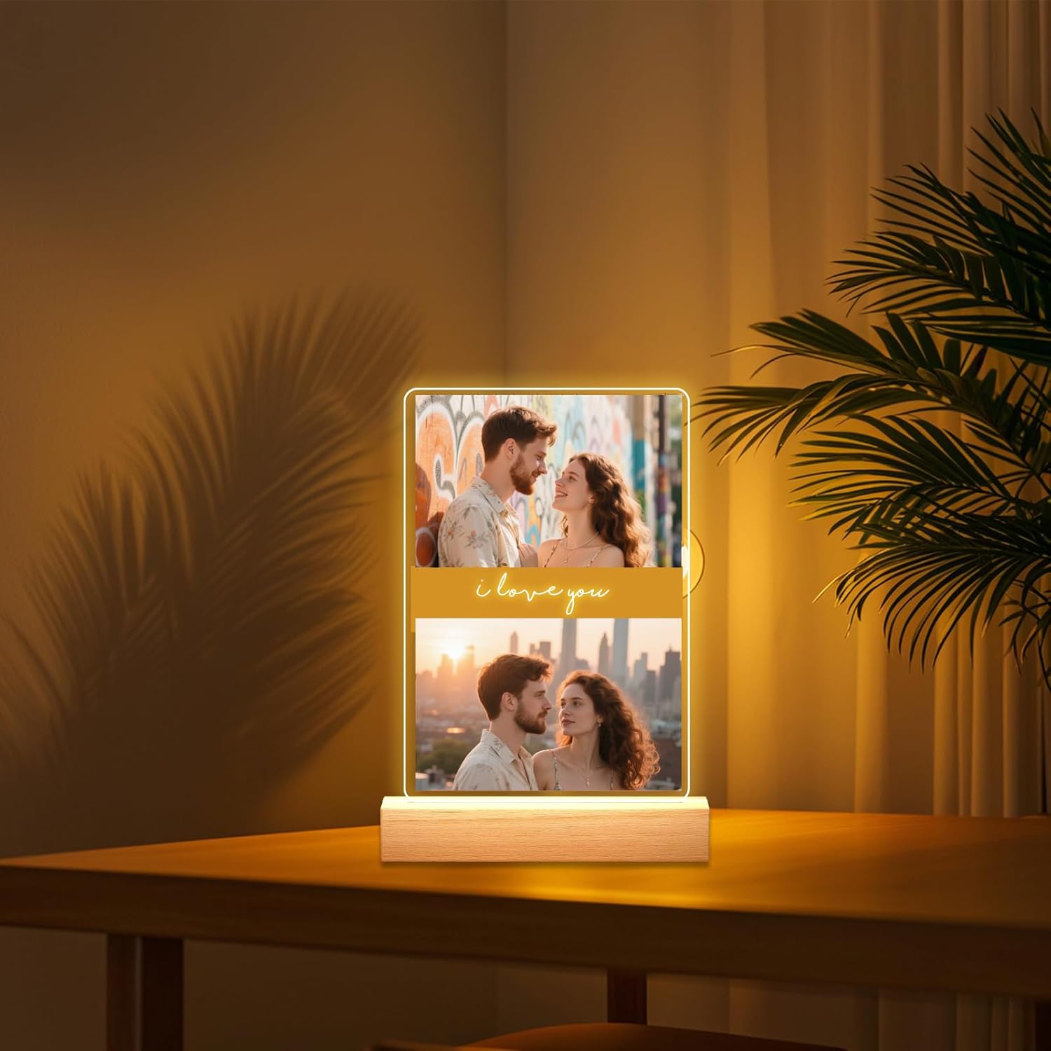 Personalized Picture Frames with Photo, Custom Photo Frame with Night Light, Customized Girlfriend Photo Gifts, Ideal Gift for Couples Anniversary Birthday Mom Dad Him Her