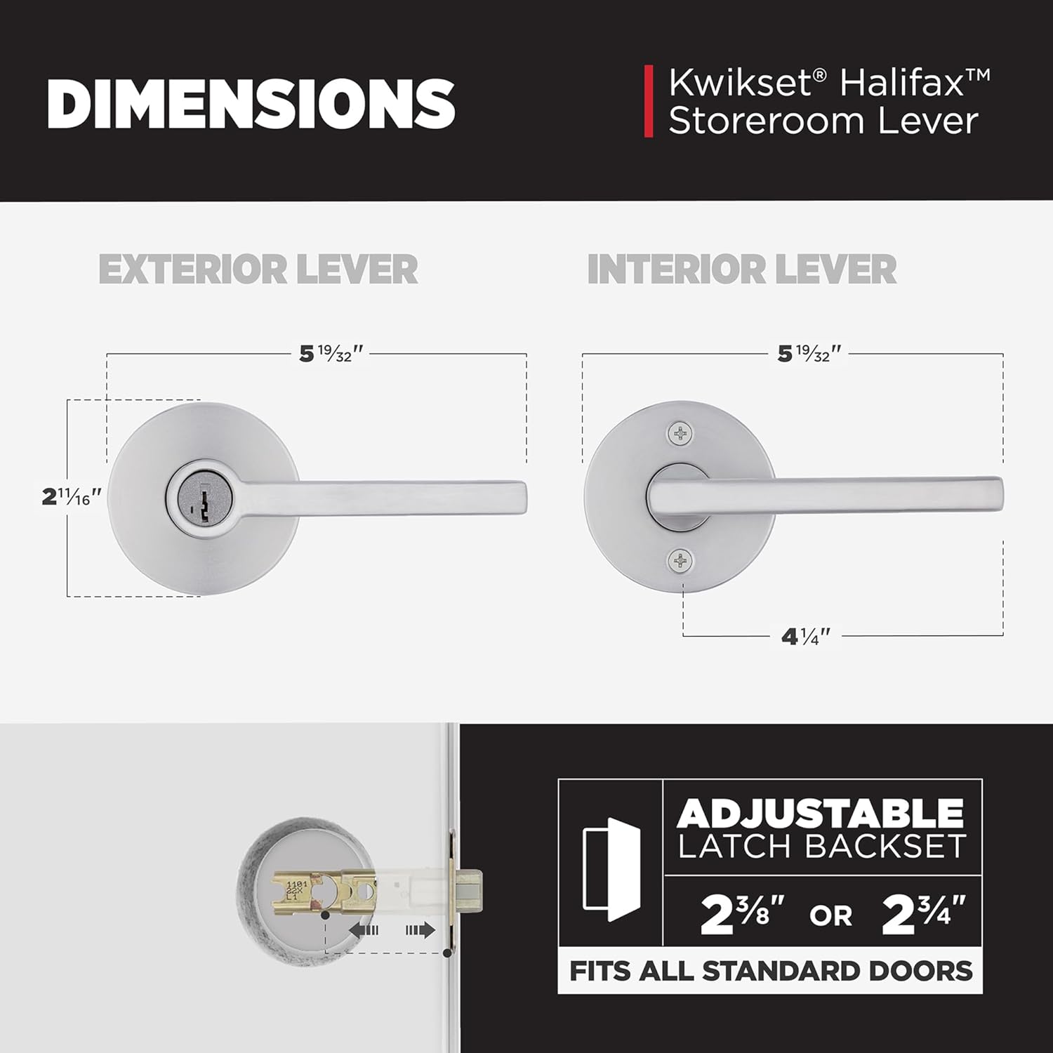 Kwikset Halifax Keyed Storeroom Entry Door Handle with Lock and Key, Secure Keyed Reversible Lever Exterior, for Front Entrance and Bedrooms, Satin Chrome, Pick Resistant Smartkey Rekey Security