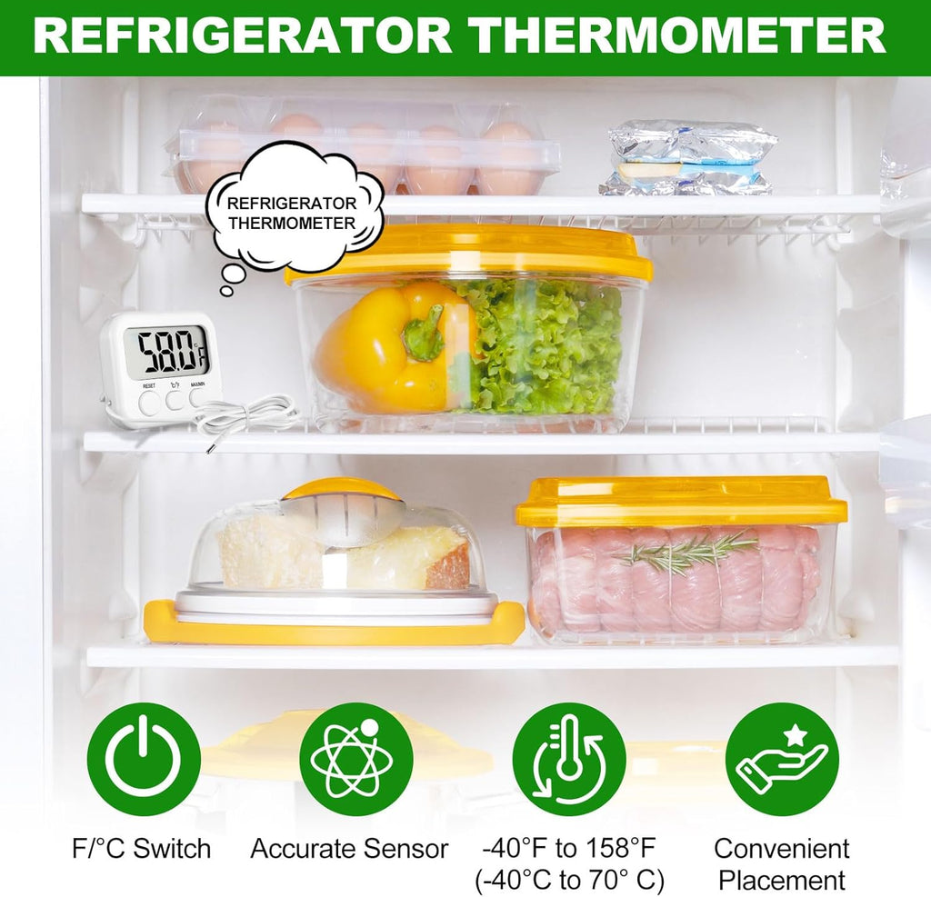 Kingdder 6 Pack Digital Thermometer with Magnetic Back External Sensor Fridge Thermometer Freezer Waterproof Room Temperature Monitor with LCD Display, Max/min Record Function for Kitchen Aquarium