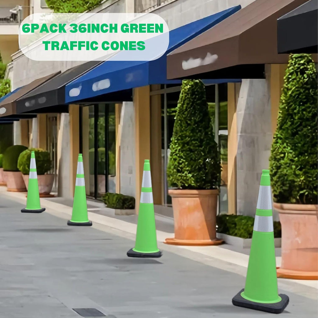 BESEA 4Pack 36” inch Traffic Cones Green Road Parking Cones Construction Safety Cone Structurally Stable for Traffic Control(Green Color)