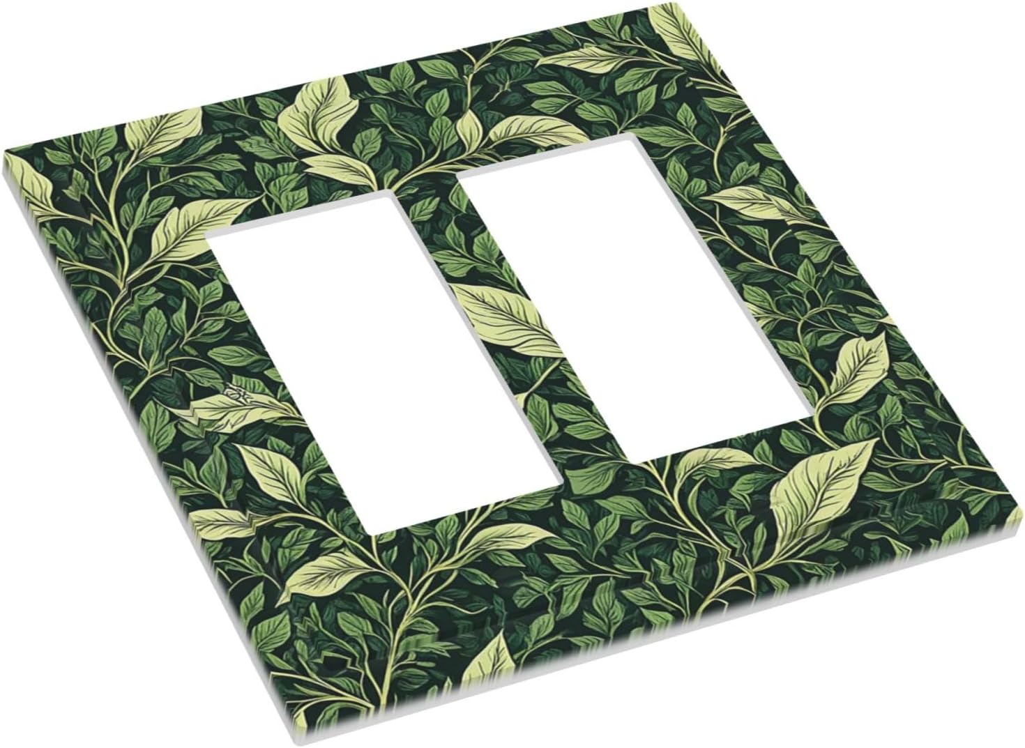 Vintage Green Plant Leaves Outlet Covers Light Switch Cover Plate 2 Gang Double Rocker Wall Plates Decorative Switch Plates Plug Cover Electrical GFCI Receptacle Cover for Home 4.9 X 5 IN