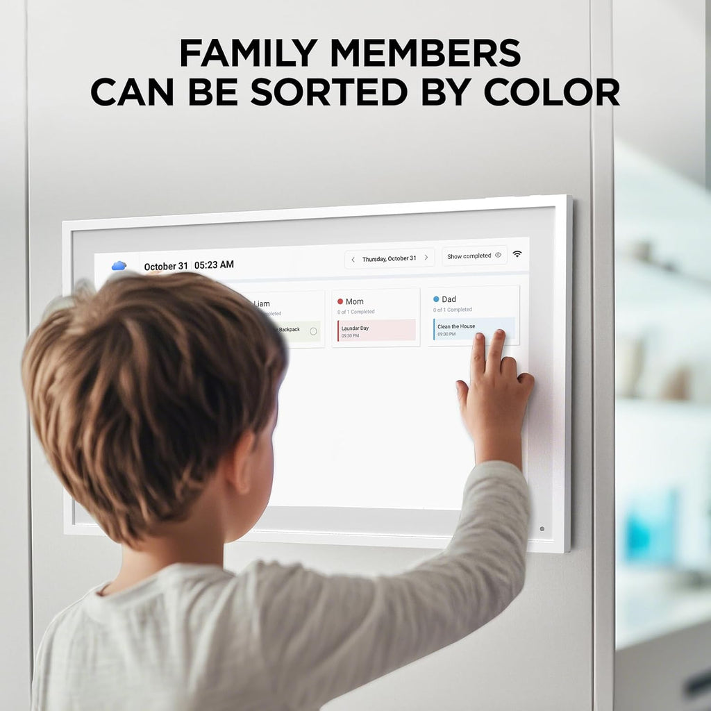 Mezed 21.5" Smart Digital Calendar, Meal Schedule, Duty Chart, HD Smart Touch Screen Home Interactive Electron Calender - Built-in Digital Photo Frame Function, Wall-Mountable (white, 21.5)