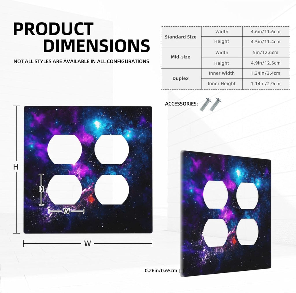 Outer Space Colorful Starry Sky Galaxy Planet Outlet Covers 2 Gang Double Duplex Decorative Light Switch Covers Electrical Wallplates Socket Faceplate for Bed Room Living Room Decor