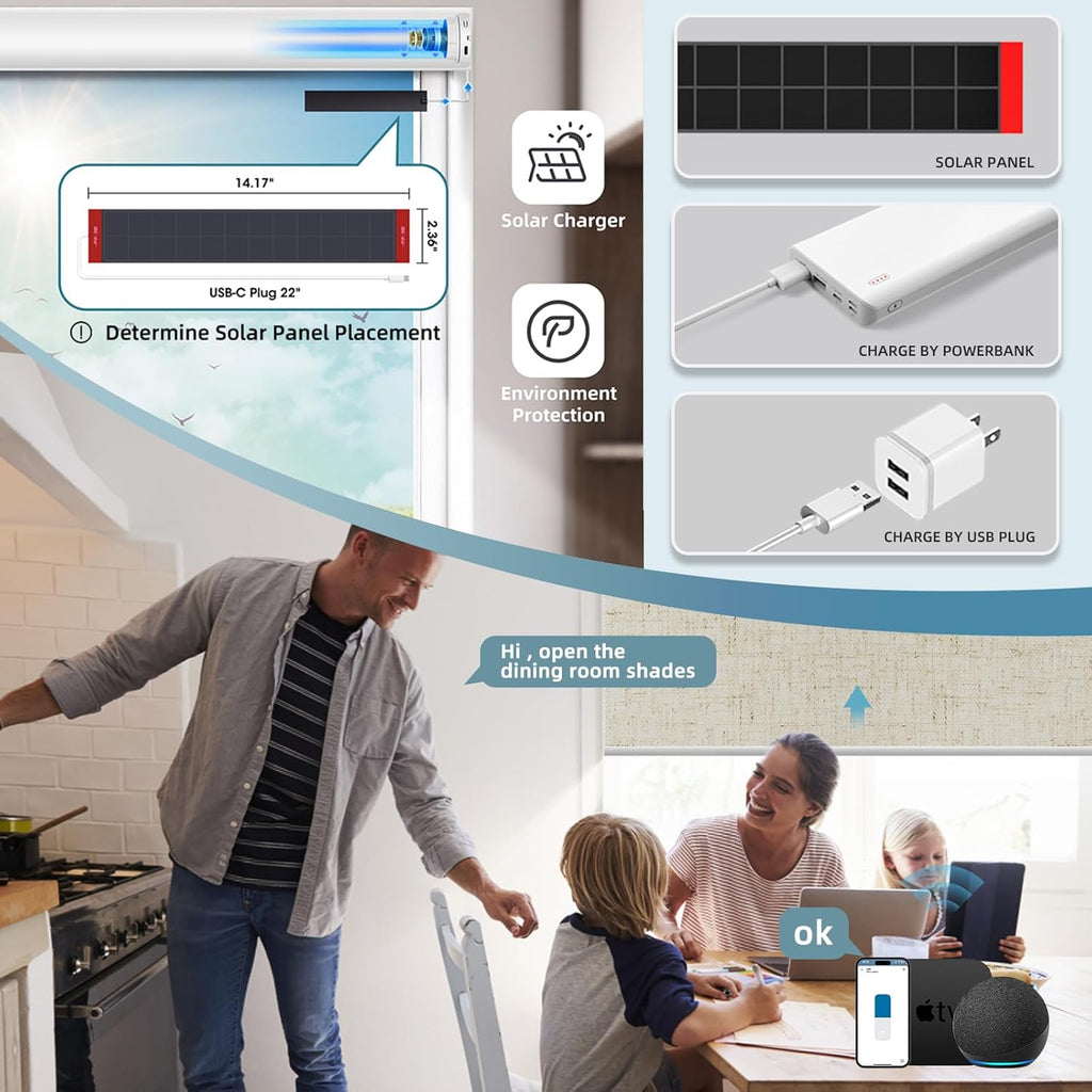 SmartWings Motorized Blinds Shades for Windows Remote Control Smart Blind Shade Work with Homekit Z-Wave Alexa Automatic Roller Shade Blackout Electric Blind Custom up 110" W X 130" H (Linen Stone)