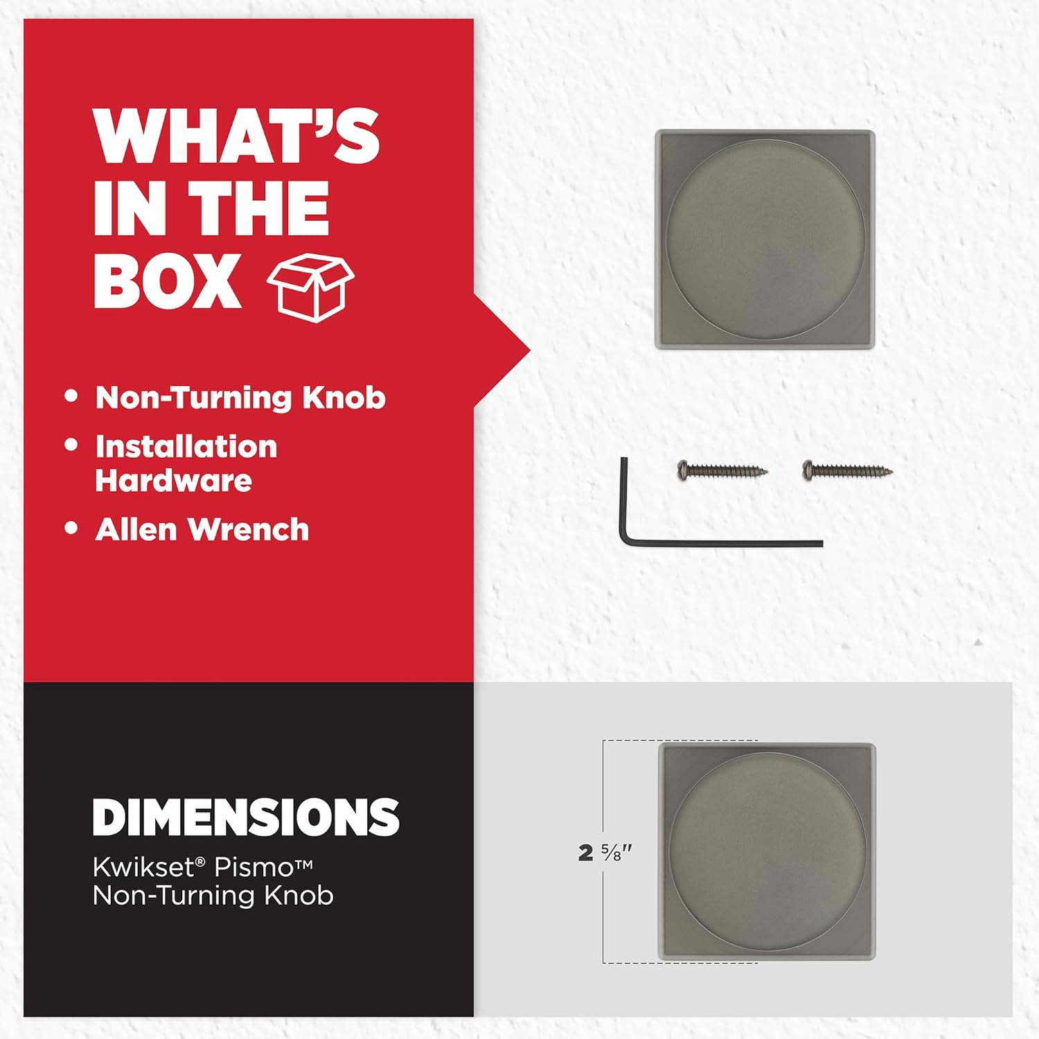 Kwikset Pismo Dummy Door Knob, Square Single Sided Handle for Closets, French Double Doors, and Pantry, Gunmetal Non-Turning Interior Push/Pull Door Knob