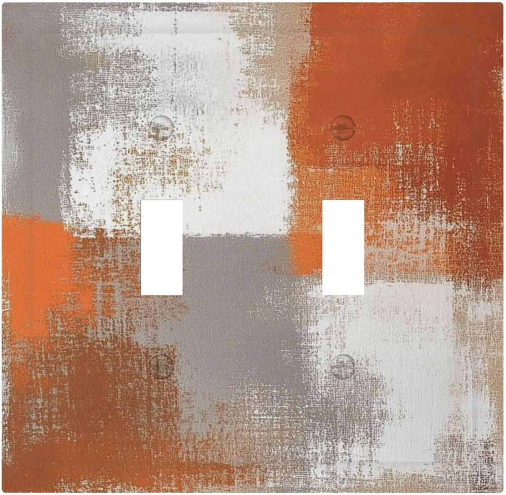 Orange Grey Abstract Art Oil Painting Decorative Switch Plates 2 Gang Double Toggle Outlet Light Switch Cover Wall Plate Electrical Faceplate For Home Farmhouse Decor
