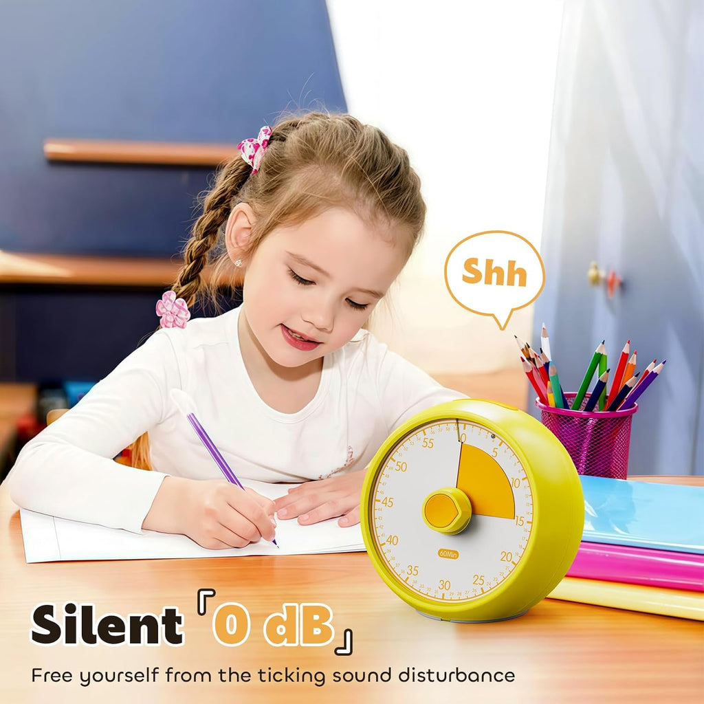 Visual Timer 60-Minute - Silent Analog Countdown Time Timer with Optional Alarm, Focus Tool for ADHD & Autism, Time Management for Homework, Chores, Office, Kitchen, Teaching & Study Routines