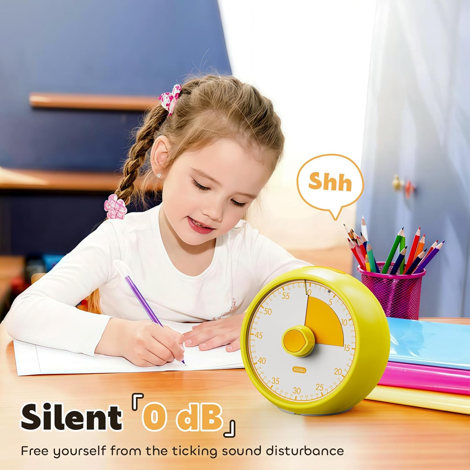 Visual Timer 60-Minute - Silent Analog Countdown Time Timer with Optional Alarm, Focus Tool for ADHD & Autism, Time Management for Homework, Chores, Office, Kitchen, Teaching & Study Routines