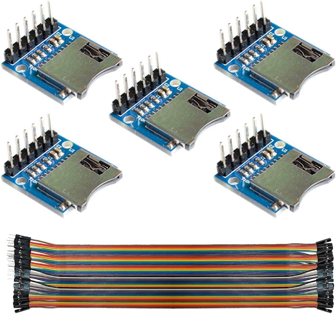 DAOKI 5Pcs TF Micro SD Card Module Memory Shield Module Micro SD Storage Expansion Board Mini Micro SD TF Card with Pins for Arduino ARM AVR with Dupont Wire