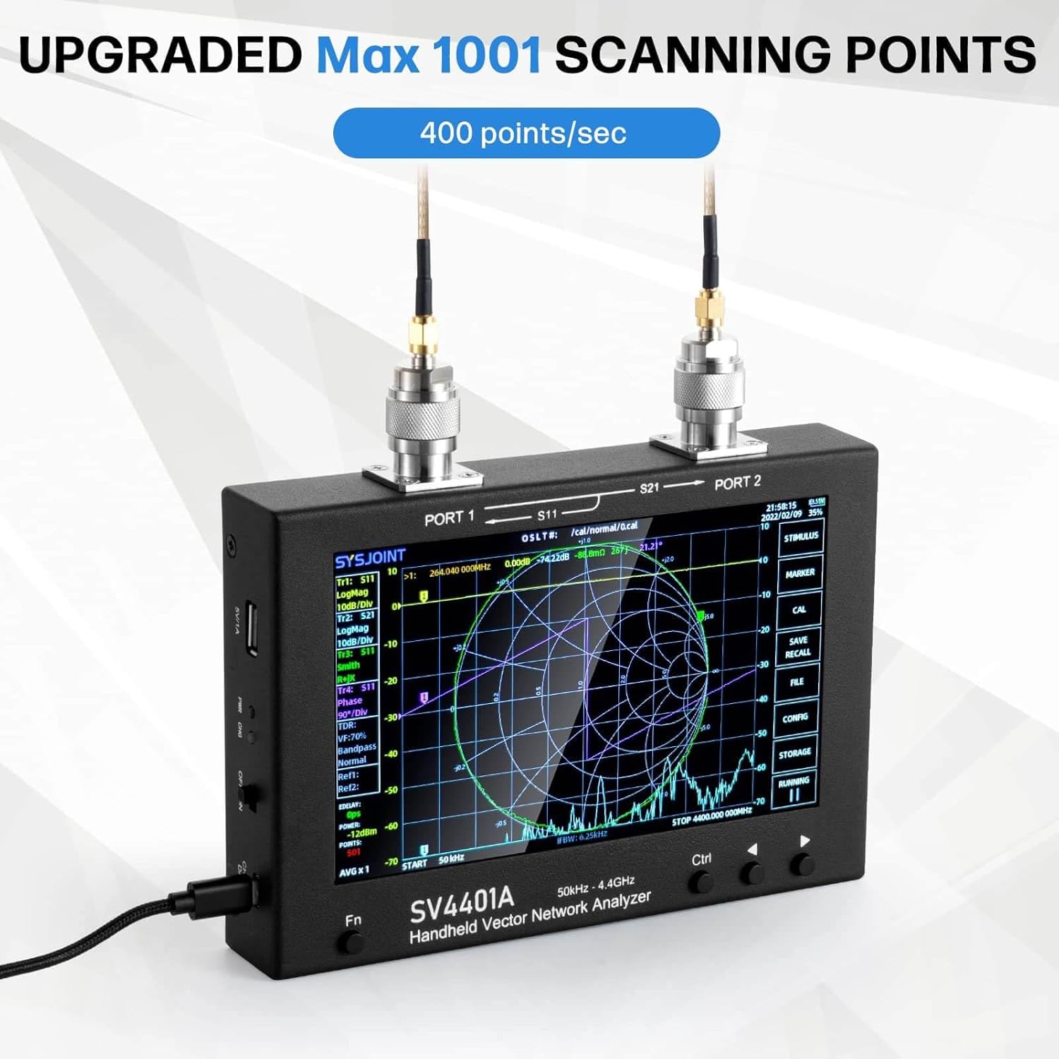 AURSINC 7inch NanoVNA SV4401A Vector Network Analyzer, 50KHz-4.4GHz Antenna Analyzer with 6700mAh Battery 8GB Storage Measuring S Parameters, Voltage Standing Wave Ratio, Phase, Delay, Smith Chart