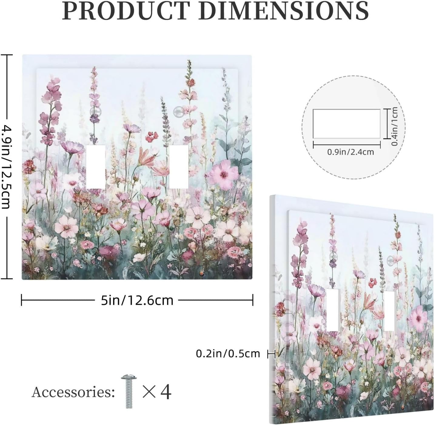 Pink Floral Watercolor Botanical Wildflowers Decorative Switch Plates 2 Gang Double Toggle Outlet Light Switch Cover Wall Plate Electrical Faceplate For Bed Room Living Room Decor