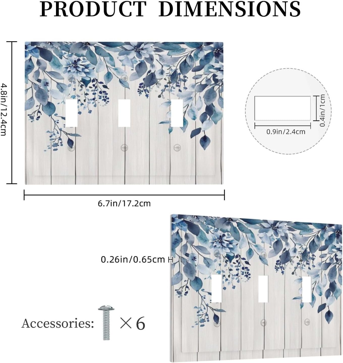 Eucalyptus Rustic Watercolor Plant Decorative Switch Plates 3 Gang Wall Plate Triple Toggle Light Switch Cover Faceplate Electrical Wall Panels For Farmhouse Home Decor
