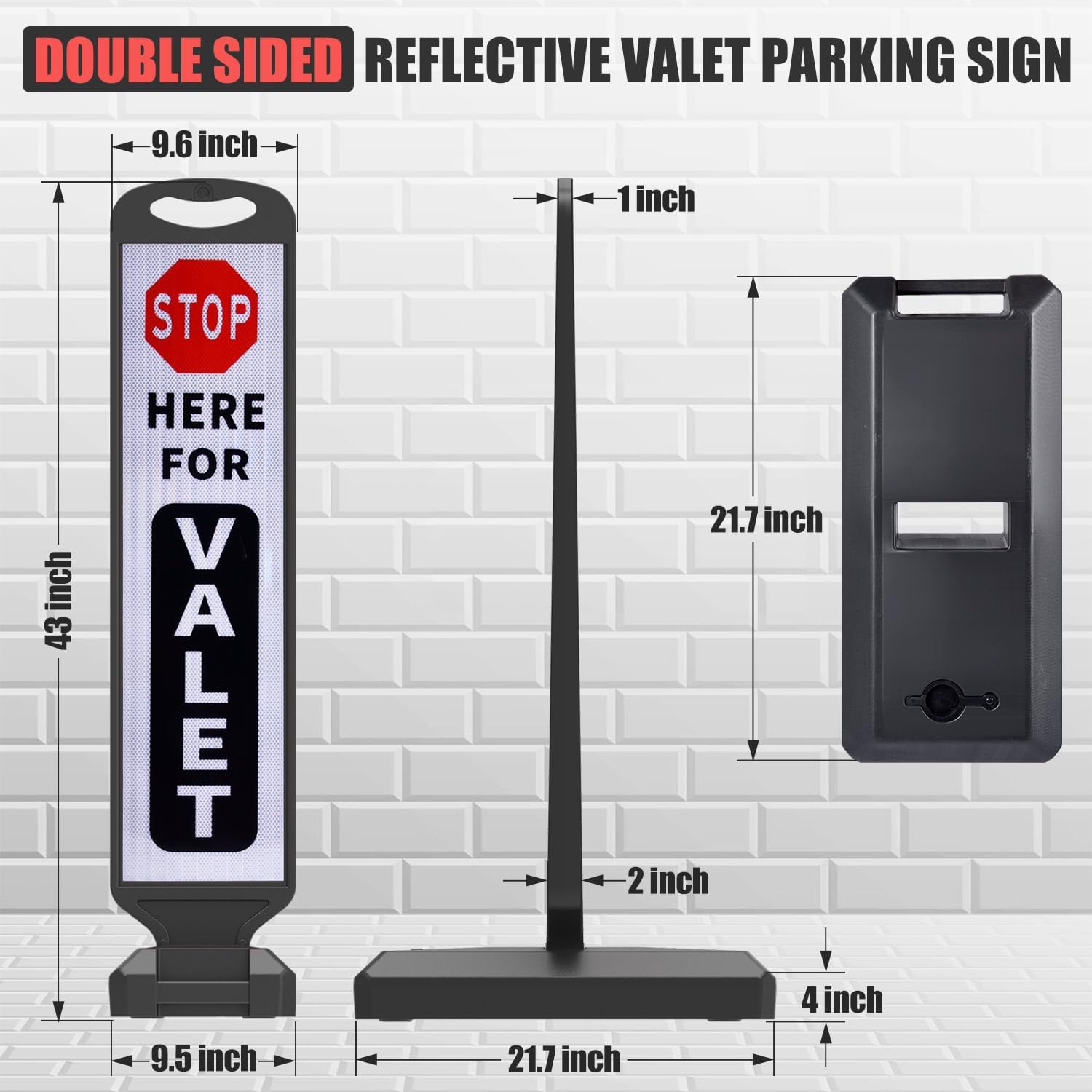 2 Pack 43" x 9.6" inch Double Sided Pedestrian Crosswalk Sign, 21.8" x 9.6" x 4" Durable HDPE Water Filled Base, Portable High Visibility Reflective Traffic Safety Parking STOP Signs (White-2Pack)