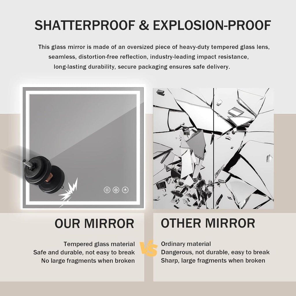 Koonmi Home Gym Mirror, 47"x47" Heavy Duty Large Seamless Tempered Glass Wall Mirrors with LED Lights for Gym, Workout, Yoga, Fitness, Dance Studio, Home, Exercise Room, Bathroom