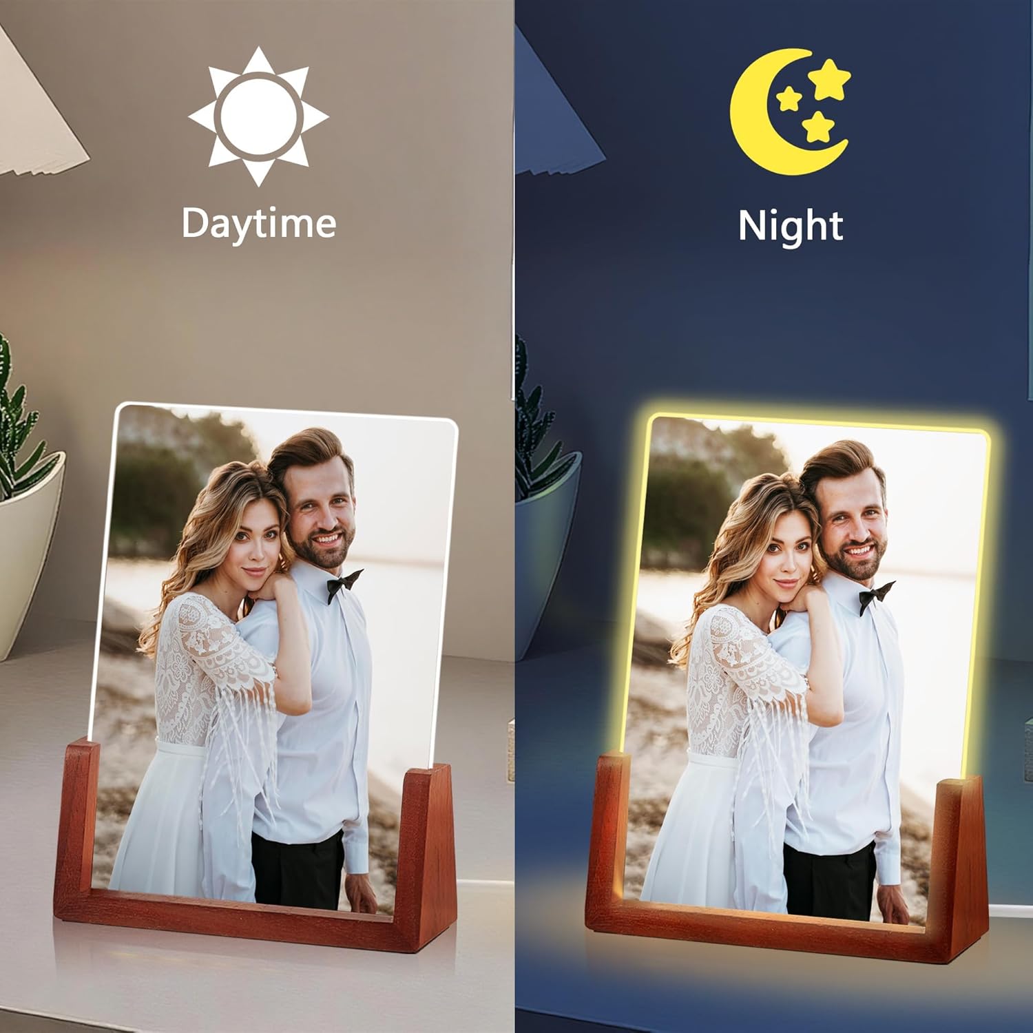 NAZENTI Personalized Picture Frame with Led Light, Custom Photo Collage Frame Lamp, Custom Picture Gifts, Couple Photo Lamp, Wedding Gift for Couple, Valentine Day Gifts for Girlfriend Boyfriend
