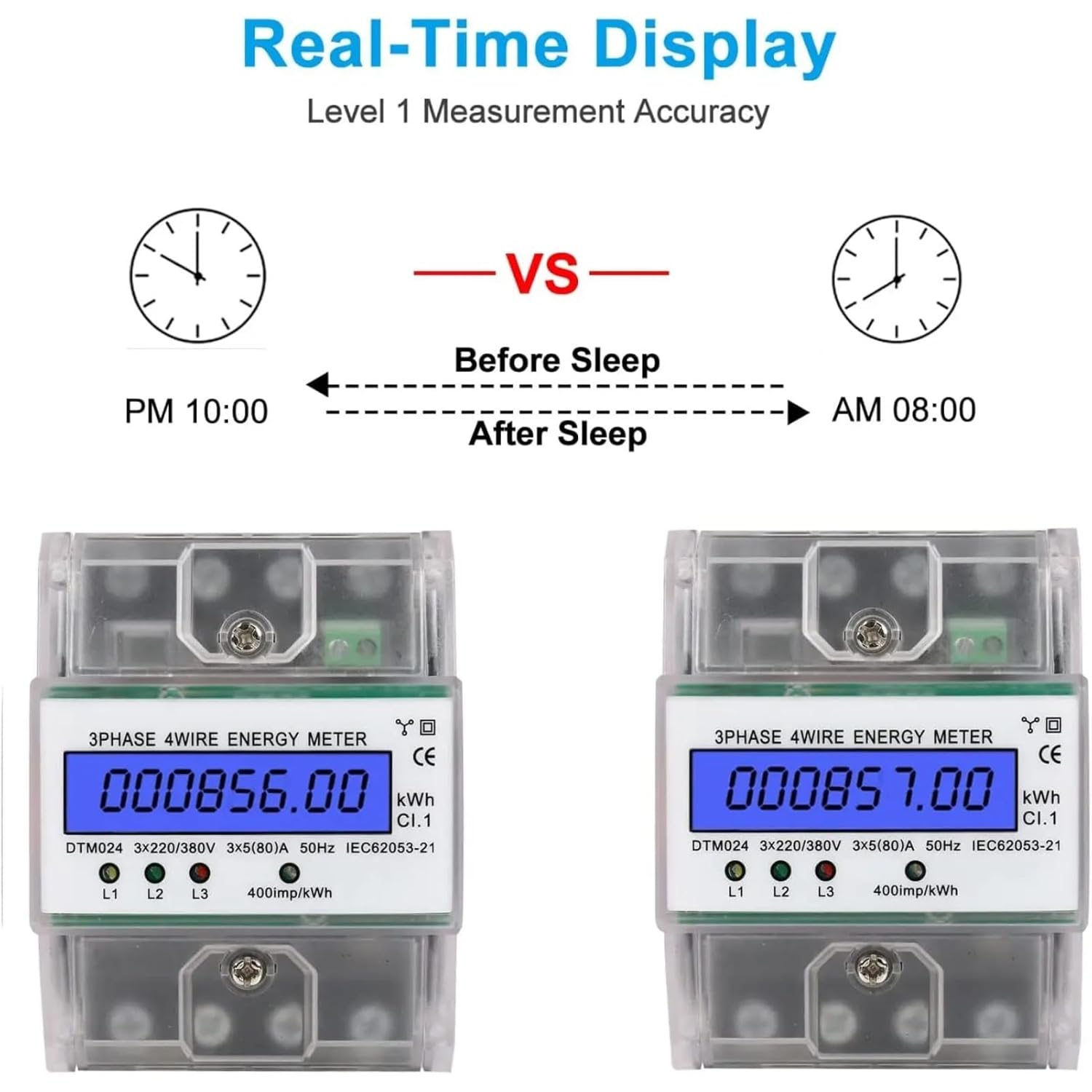 3 Phase Power Meter DTM024 Digital LCD Display Energy Meter Electric Kilowatt Hour Meter, 220/380V 5-80A