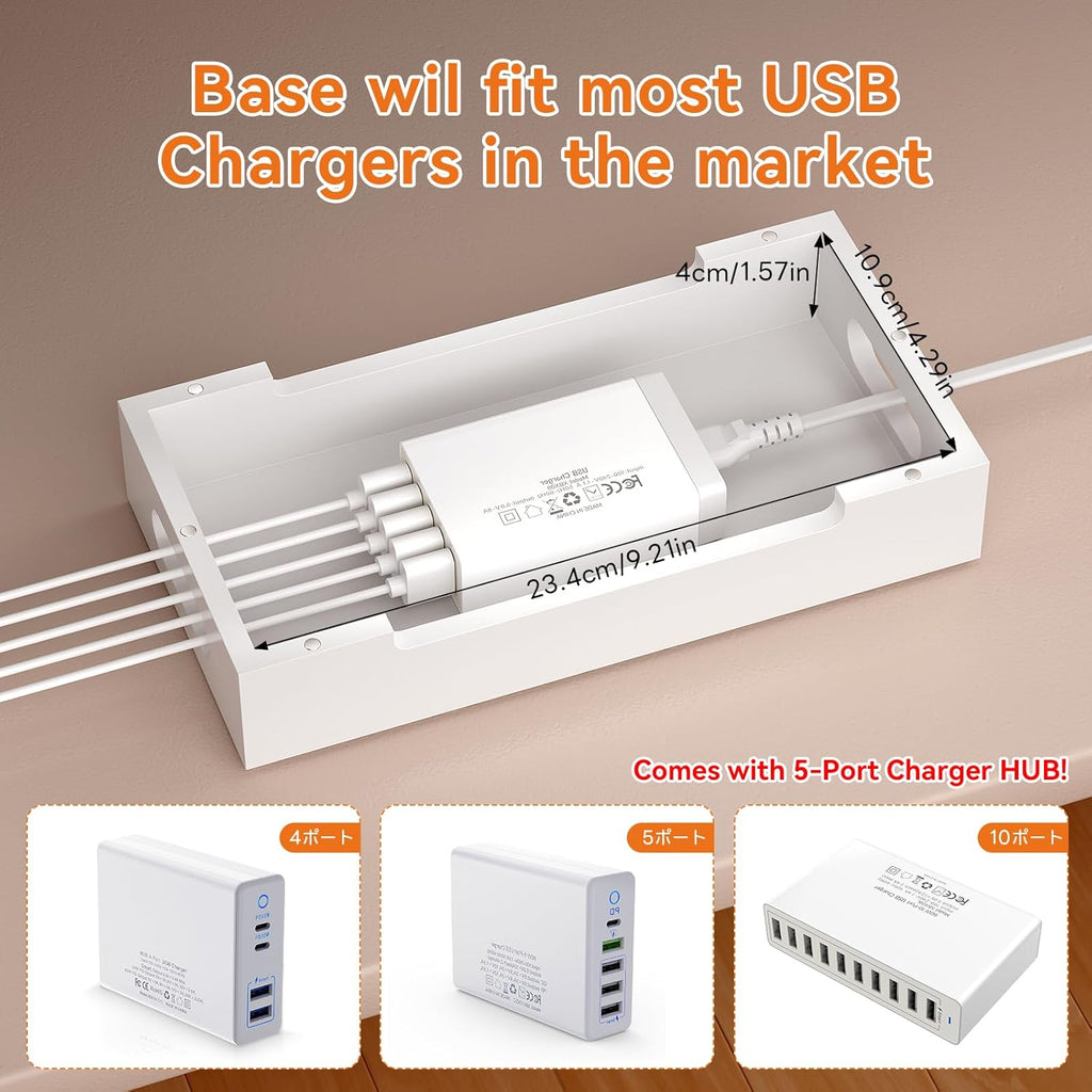 Pezin & Hulin Bamboo Charging Station with Watch Stand, Docking Holder for Multi Device with 5 Port USB Charger HUB, 5 Charge Cables, Desktop Electronic Organizer for Cellphone, Tablet, Watch-White