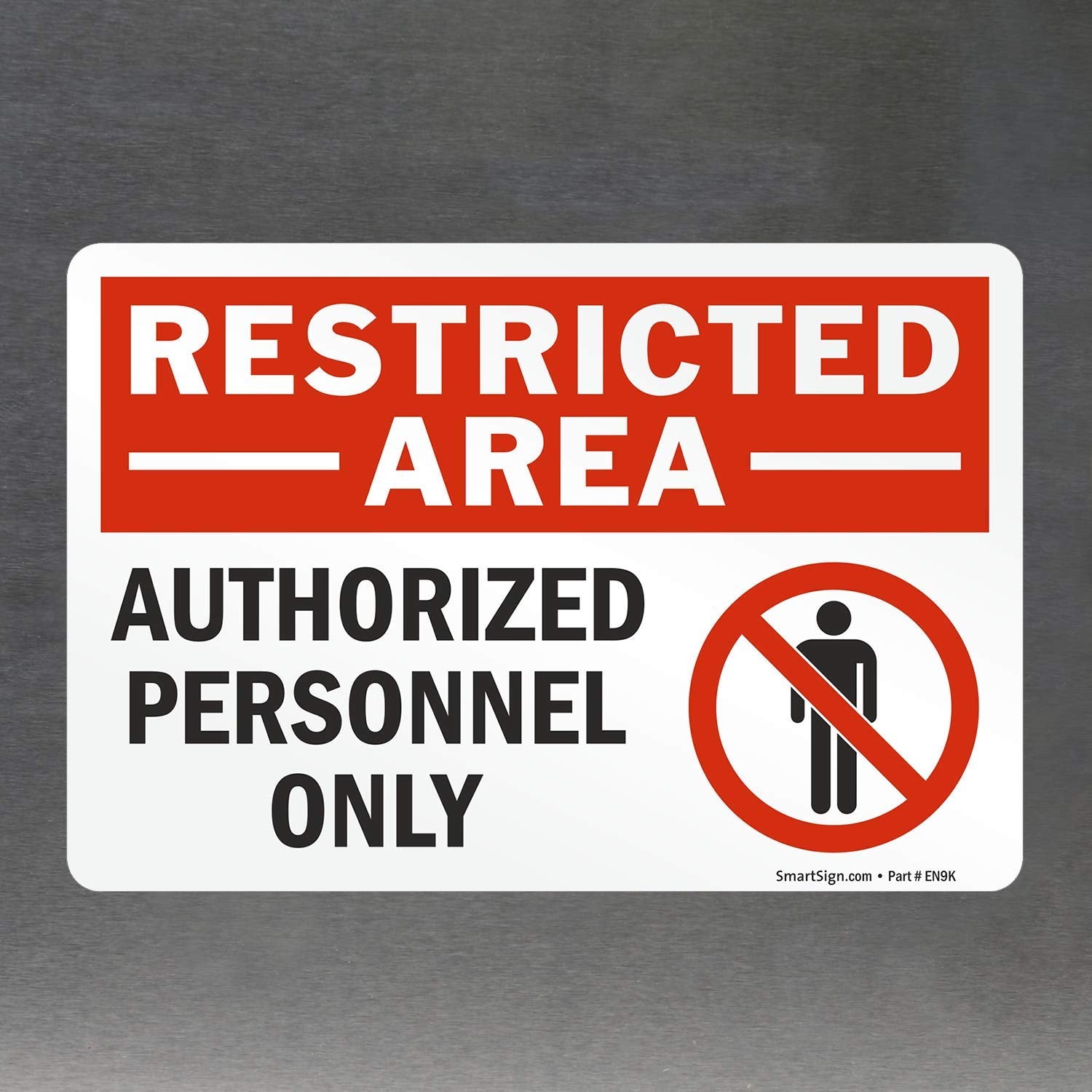 SmartSign (Pack of 4) 5 x7 inch “Restricted Area - Authorized Personnel Only” Sticker Labels with Symbol, 5 mil Laminated Polyester with SuperStick Adhesive, Red, Black and White, Made in USA