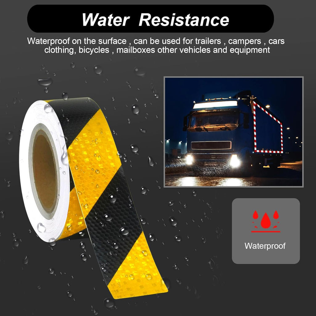 Yellow Black Reflective Tape 2 Inch x 33 FT Waterproof Caution Safety Tape Hazard Sticker Reflector Stripes Conspicuity Tape for Warming Signs