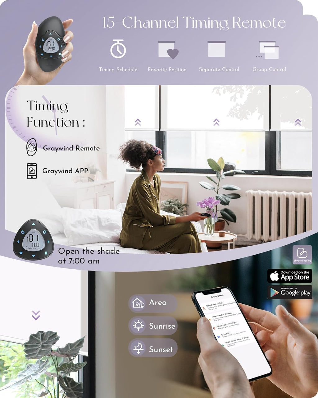 Graywind Motorized Light Filtering Shades Compatible with Alexa Google Rechargeable Remote Control Smart Blinds Automatic Window Shade with Valance for Home Office, Custom Size (Jacquard Grey)
