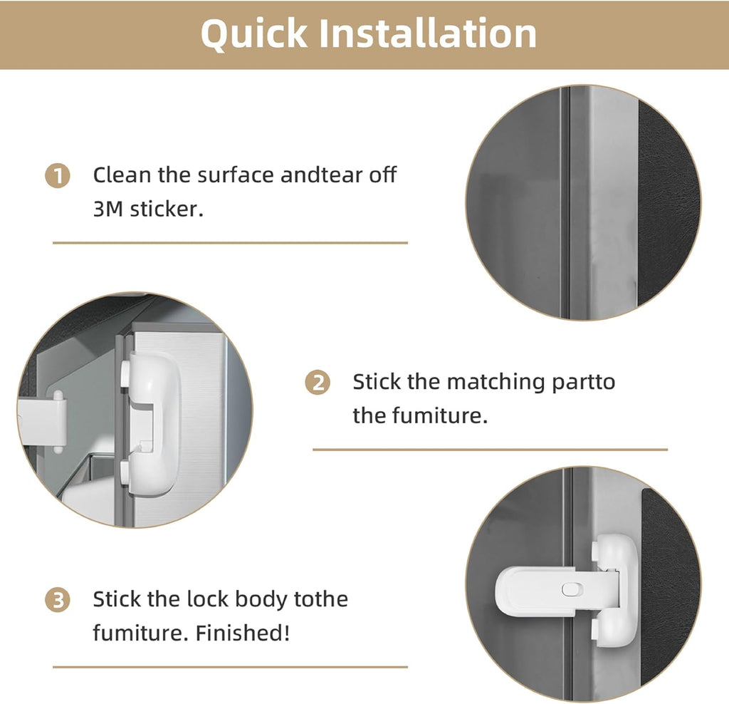 Refrigerator Fridge Freezer Door Lock For Kids, Baby Safety Fridge Lock,To Keep Door Closed, No Tools Required And Easy Installation (White)