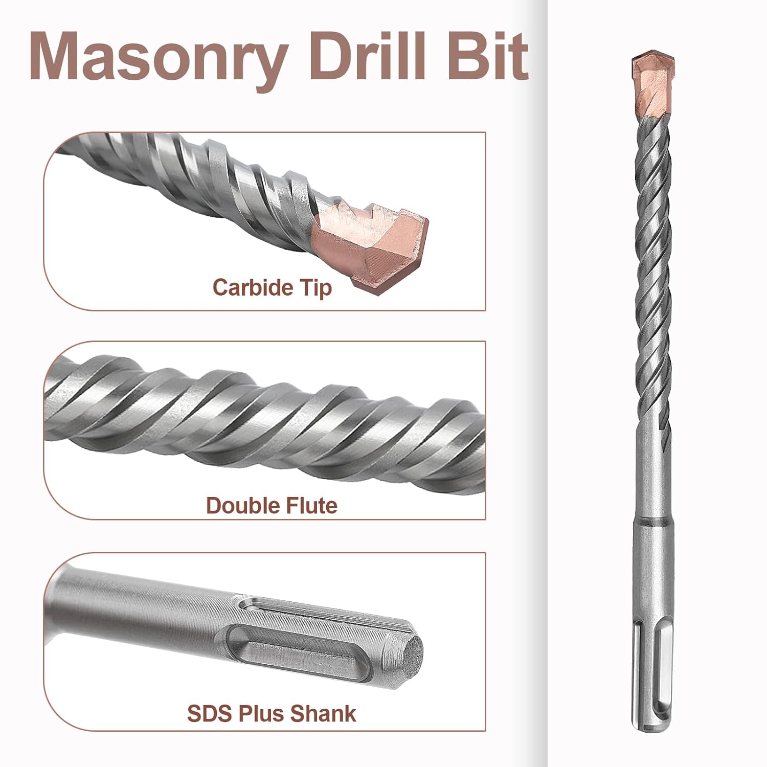 5/8 x 12.2 inch (16 x 310mm) SDS Plus Masonry Drill Bit, Rotary Hammer Drill Bit,Concrete Drill Bit for Concrete, Brick, Block,Working Length 10 inch