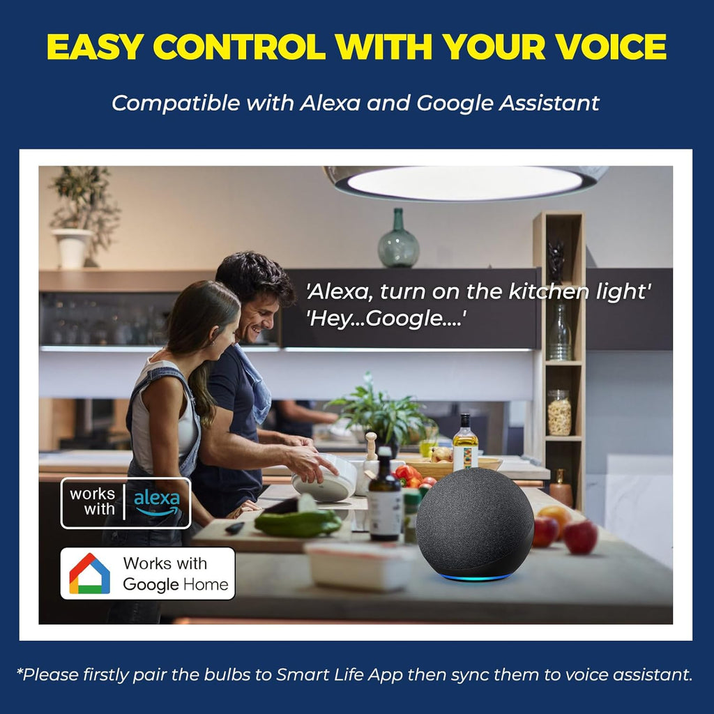 Lightinginside Smart Light Bulbs 6 Pack, Smart Bulb Works with Alexa/Google Home/Smart Life, CRI>90, RGBCW Color Changing LED Light Bulbs, 2.4G WiFi Bluetooth A19 E26 Bulb, No Hub Required, ETL Listed