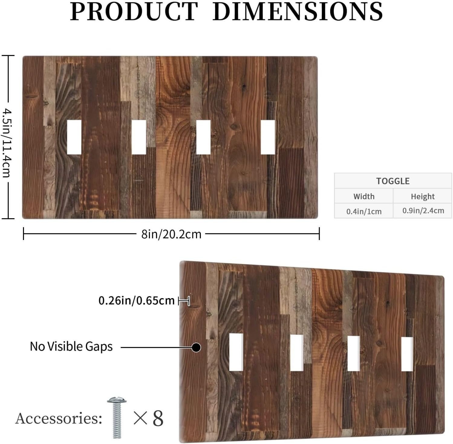 Vintage Brown Wooden Boards Print Wood Grain Light Switch Covers Quad Toggle Electrical Faceplate 4 Gang Wall Plate Decorative Switch Plates for Farmhouse Home Decor