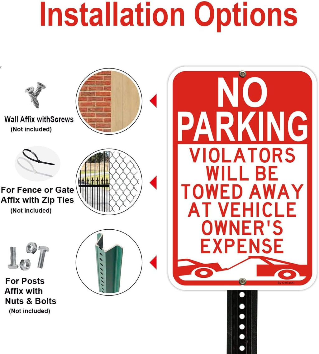 Large No Parking Sign, Violators Will Be Towed Away at Vehicle Owner's Expense Sign, 18x12 Inches Reflective Rust Free Aluminum sign, Weather Resistant, Waterproof, Fade Resistant