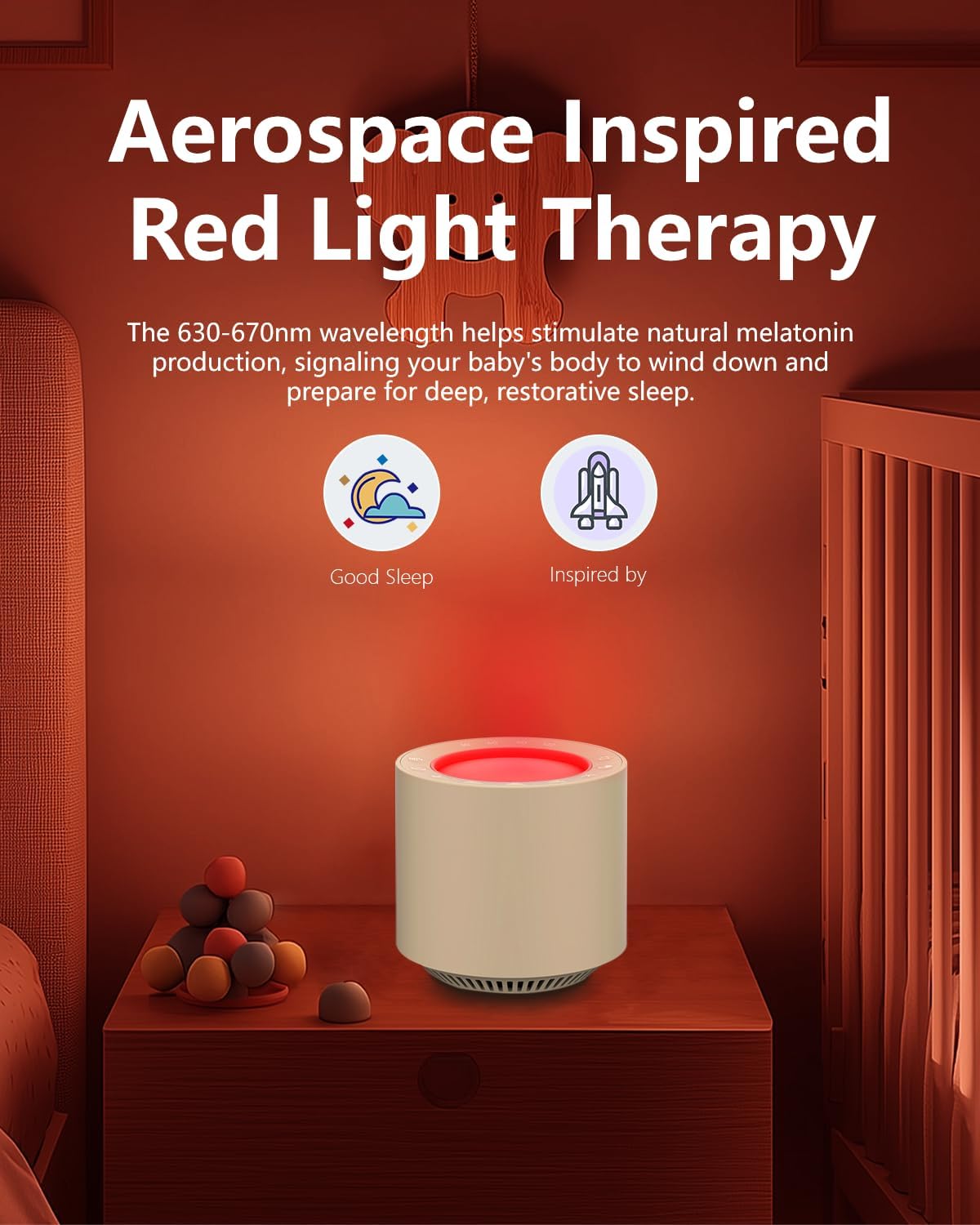 Baby White Noise Machine: Red Light Therapy Sleep Sound Machine with 38 Soothing Sounds & Calming Womb Soother Shusher, Memory Function, Dimmable Nursery Night Light with Timer, Baby Gift