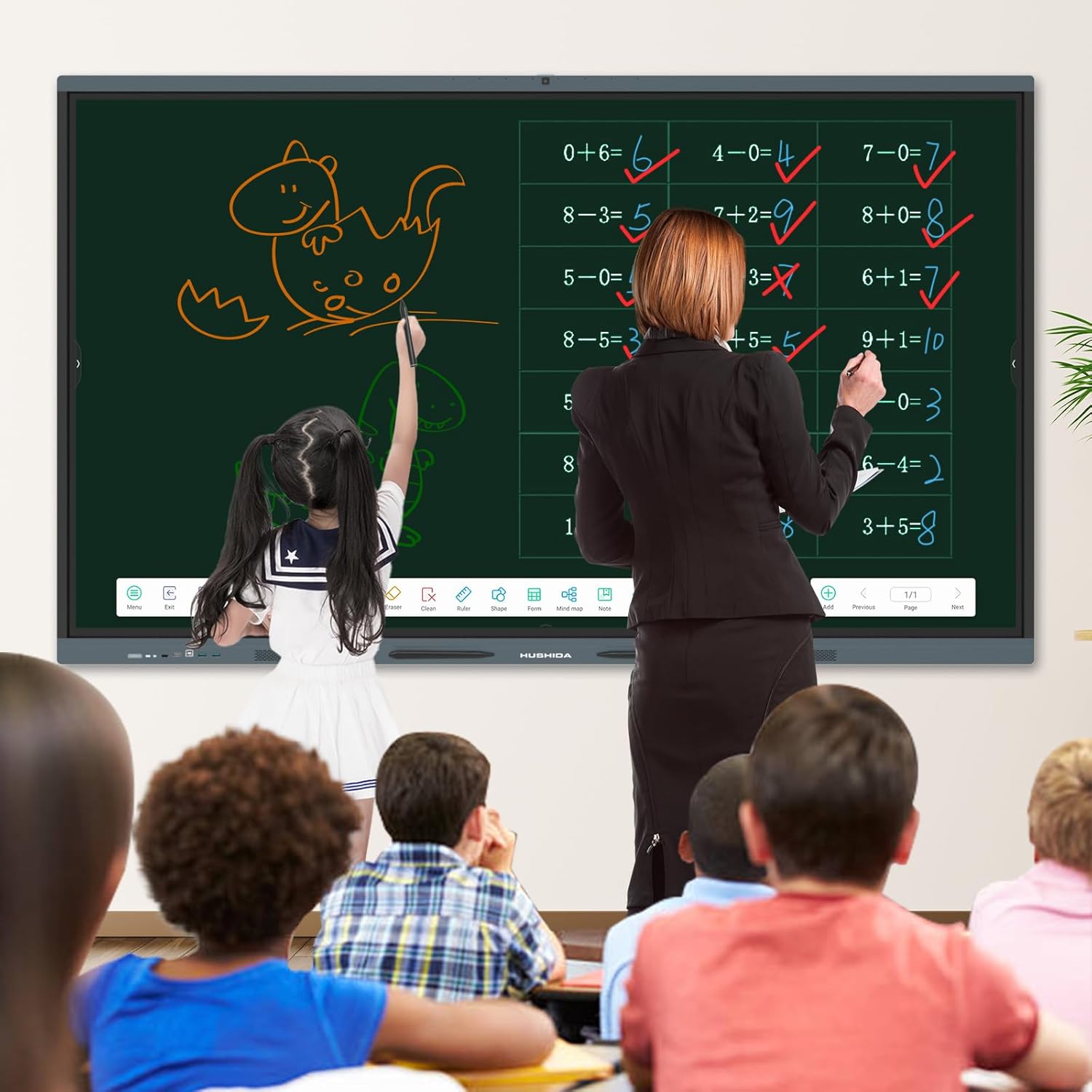 65″ Smart Board, 4K UHD Interactive Whiteboard Built in Dual System and 13MP Camera, All in One Digital Whiteboard for Home, Classroom and Business (Wall Mount Included)