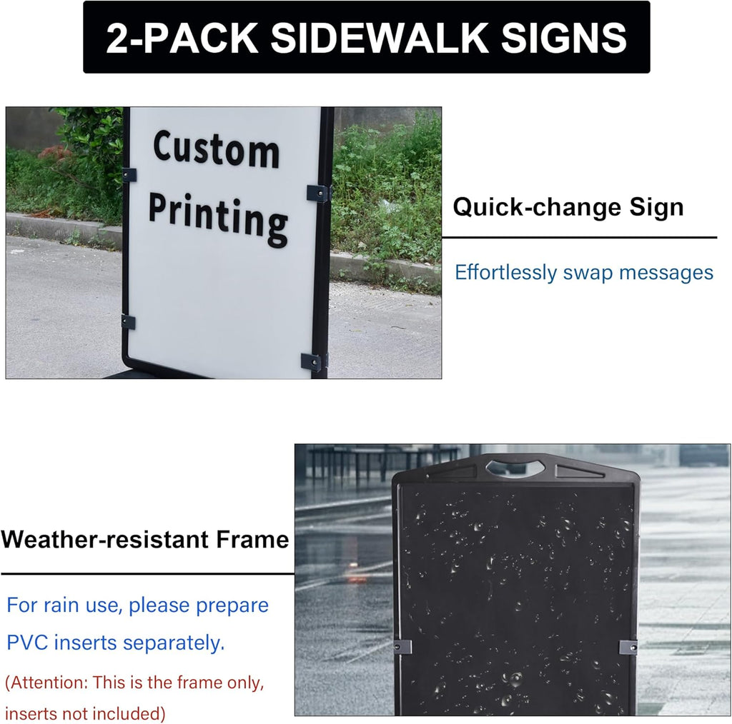 OrangeStar 2-Pack Sidewalk Sign 24 x 36 Inch Double Sided Sandwich Board Plastic Outdoor Advertising Signboard with Water-filled Base for Restaurant, Business, Events, Grey (Frame only)