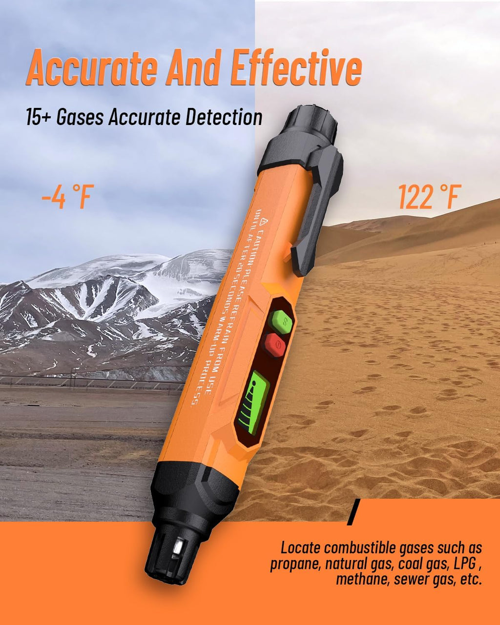 Gas Leak Detector; VITITE Propane and Natural Gas Detector; Mini Portable Gas Alarm to Locate Combustible Gas Leak Sources for Home and RV (Includes 2 Batteries & Carrying Pouch) - Orange