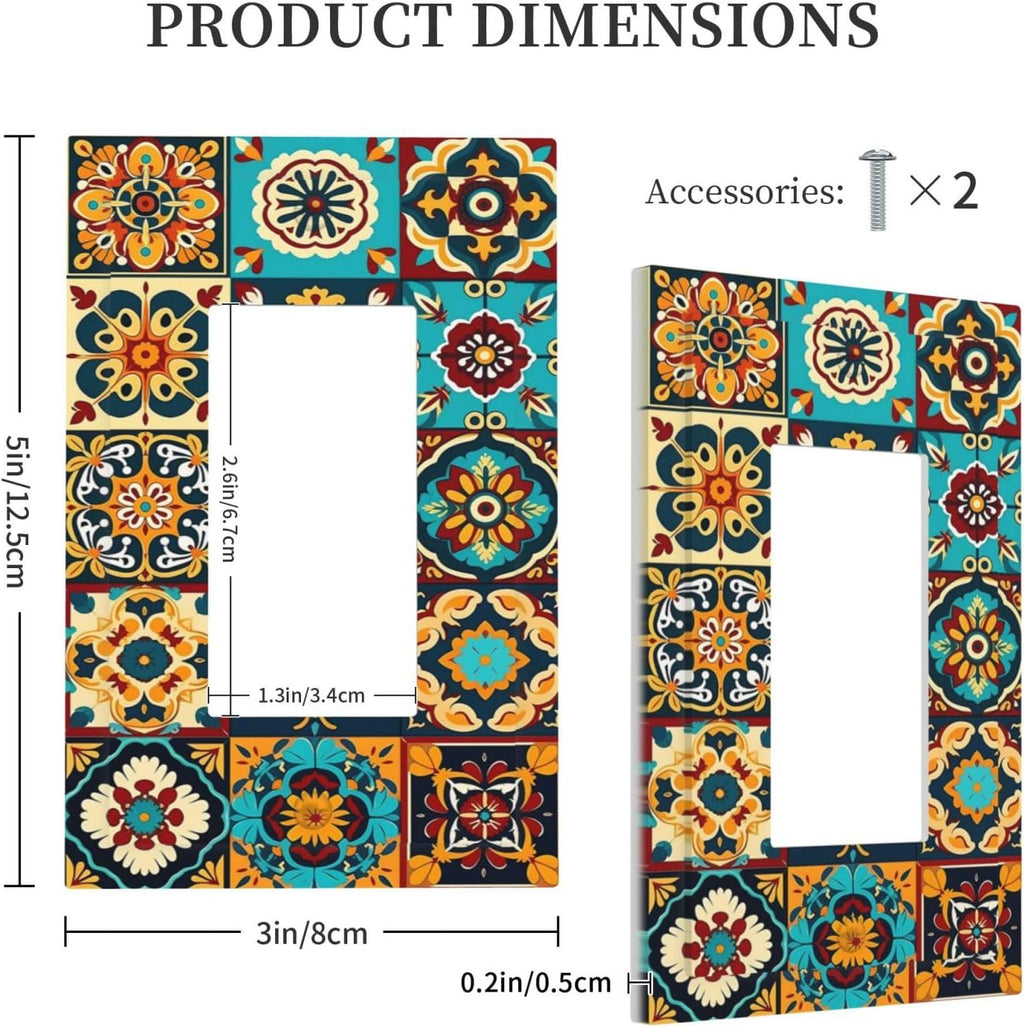 Mexican Talavera Ceramic Tile Moroccan Boho Decorative Outlet Covers 1 Gang Single Rocker Light Switch Cover Plate Wall Plates GFCI Faceplate for Bathroom Kitchen Decor
