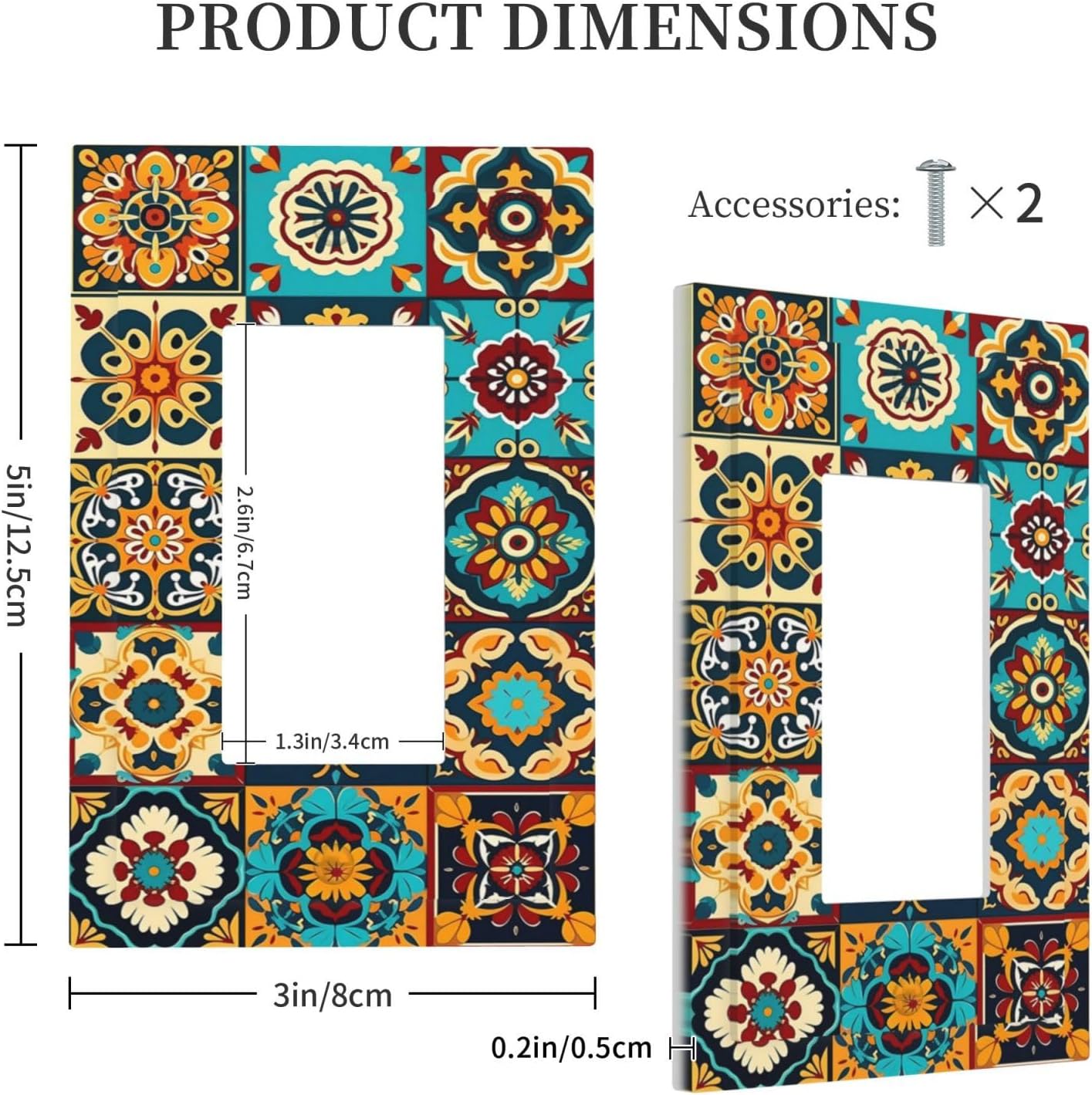 Mexican Talavera Ceramic Tile Moroccan Boho Decorative Outlet Covers 1 Gang Single Rocker Light Switch Cover Plate Wall Plates GFCI Faceplate for Bathroom Kitchen Decor