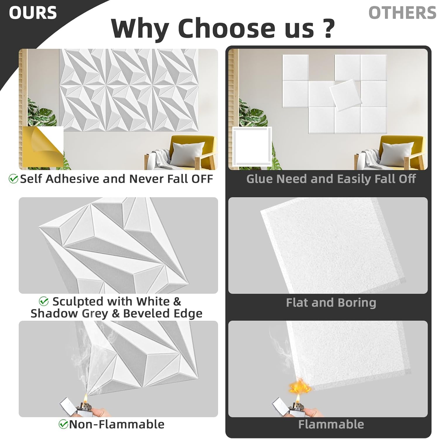 Art3dwallpanels 24" X 24" Acoustic Panels 6 Pack Soundproof Wall Panels Sound Dampening, 3D Wall Decor Absorbing Panels, White and Gray