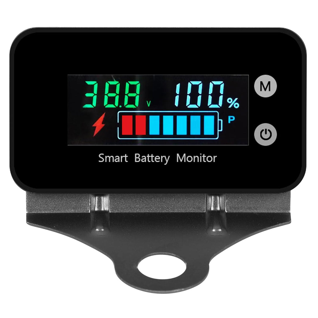 Upgrade IPX7 Waterproof Battery Monitor with Bracket,12v 24v 36v 48v 60v 72v Battery Tester for car,Golf cart,RV,Boat.Voltage,Remain Capacity Battery Monitor with Temperature and Buzzer Alarm