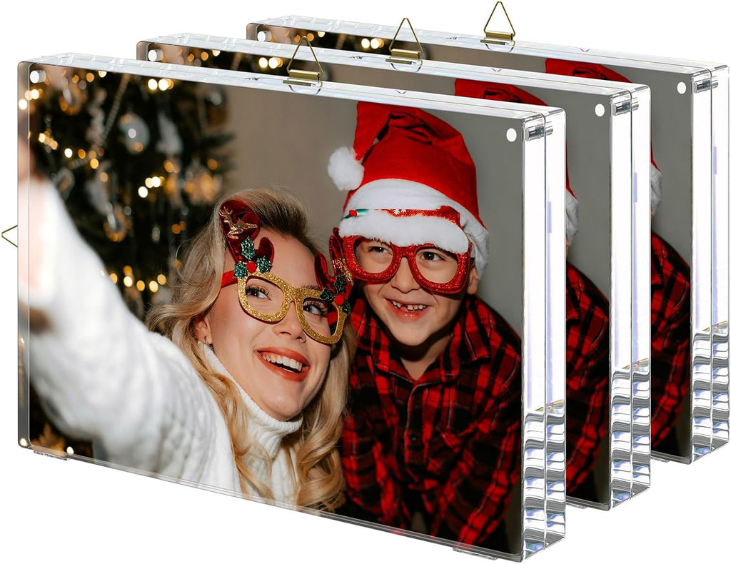 AITEE 5x7 Acrylic Picture Frames 3 Pack 20% Thicker Block, Clear Picture Frames Freestanding Double Sided Magnetic Acrylic Lucite Frameless Transparent Square Photo Frame Gift for Wall and Desktop Display