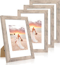iRahmen 8x12 Picture Frame Set of 4 with High Definition Glass, Smoke Gray Frame Display 6x8 Picture with Mat or 8 x 12 Without Mat, Wood Rustic Photo Frames for Tabletop Display and Wall Mounting