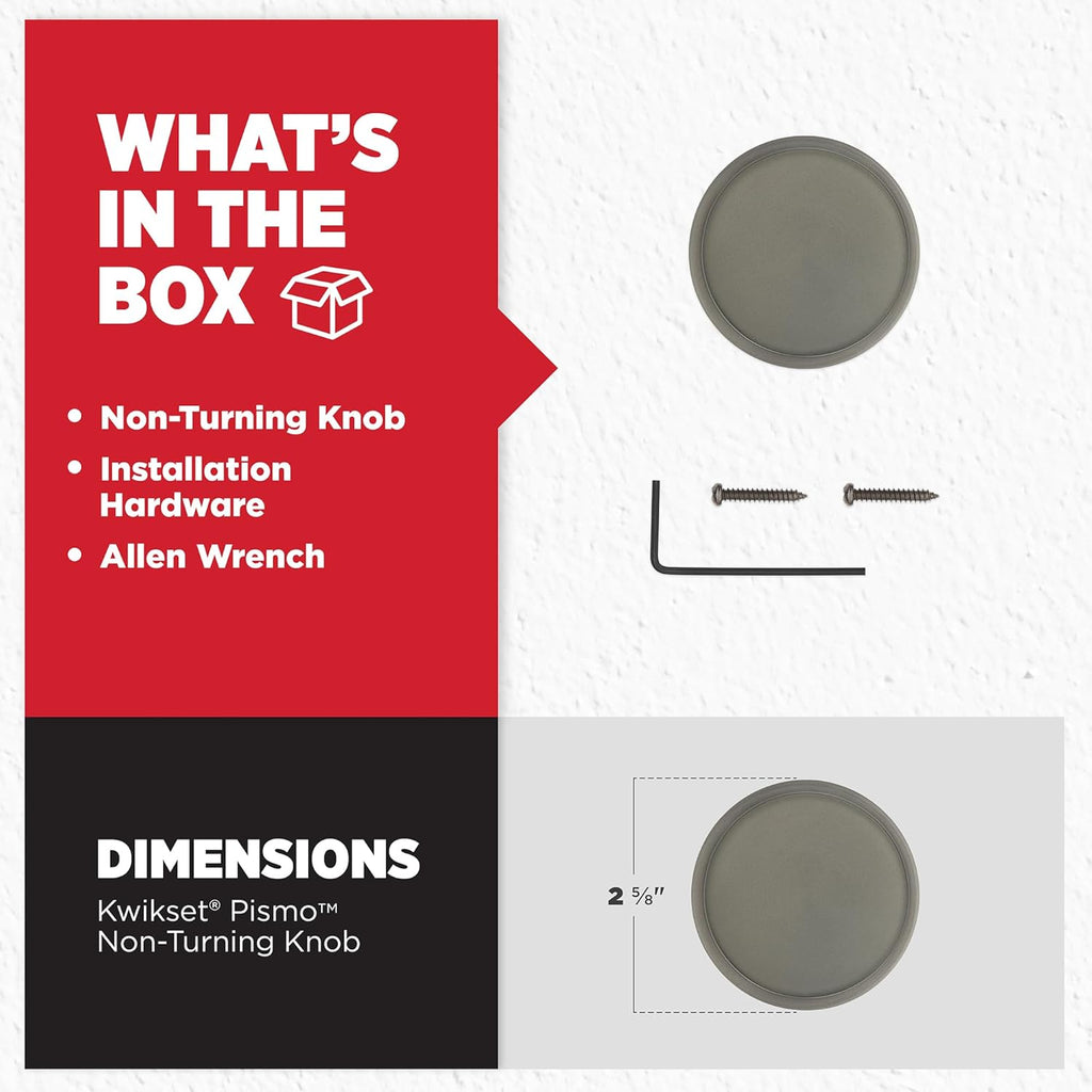 Kwikset Pismo Round Dummy Door Knob, Single Sided Handle for Closets, French Double Doors, and Pantry, Gunmetal Non-Turning Interior Push/Pull Door Knob
