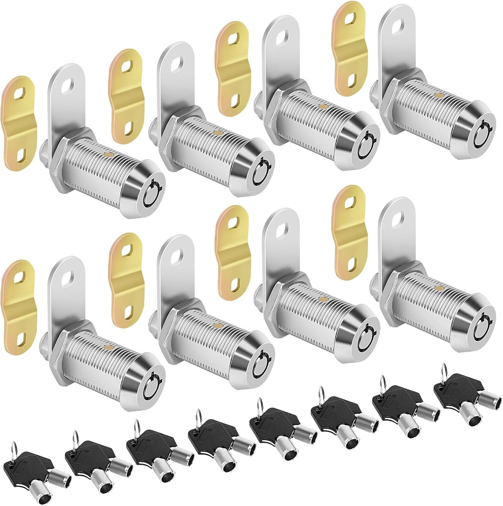 Cam Locks RV Storage Lock Keyed Alike,1-1/8" Cylinder Fits on 7/8" Max Door Thickness, RV Compartment, Camper, Trailer Replacement Set, Chrome Finish with 16 Keys(8, 1-1/8 Inch)