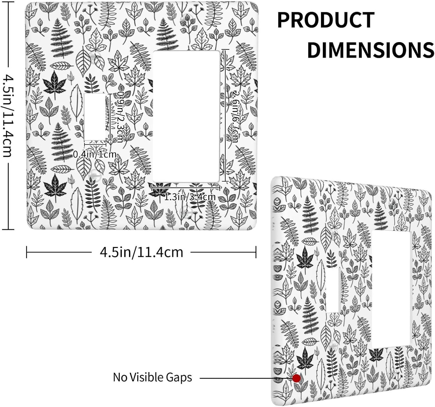 Black White Leaf Wheat Maple Leaf Plant Outlet Covers 1 Toggle 1 Rocker Combination Light Switch Cover Plate Decorative Wall Plate Electrical Switch Plates for Bedroom Bathroom Decor