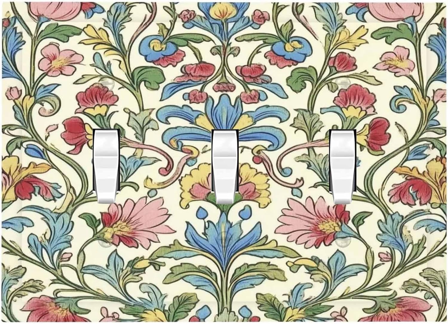 Decorative Switch Plates Boho Red Floral Morris Plant Leaves 3 Gang Wall Plate Triple Toggle Light Switch Cover Faceplate Electrical Wall Panels For Farmhouse Cabin Decor