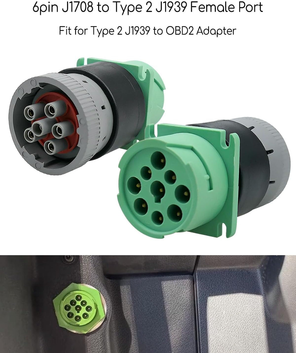 Diagnostic Plug 9pin J1939 Type 2 to 6pin J1708 Motorcycle Wiring Female Adapter, Green