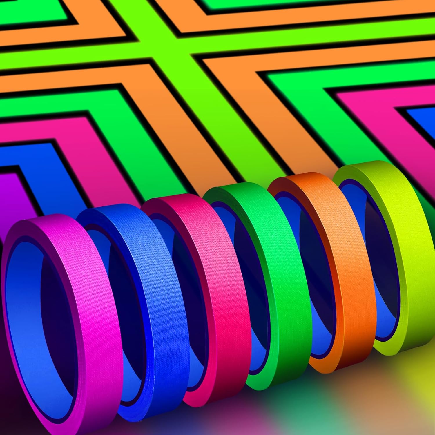 Whaline 6 Colors Neon Gaffer Cloth Tape, Fluorescent Rainbow Color UV Blacklight Tape for UV Party (0.6 inch x 35 feet)
