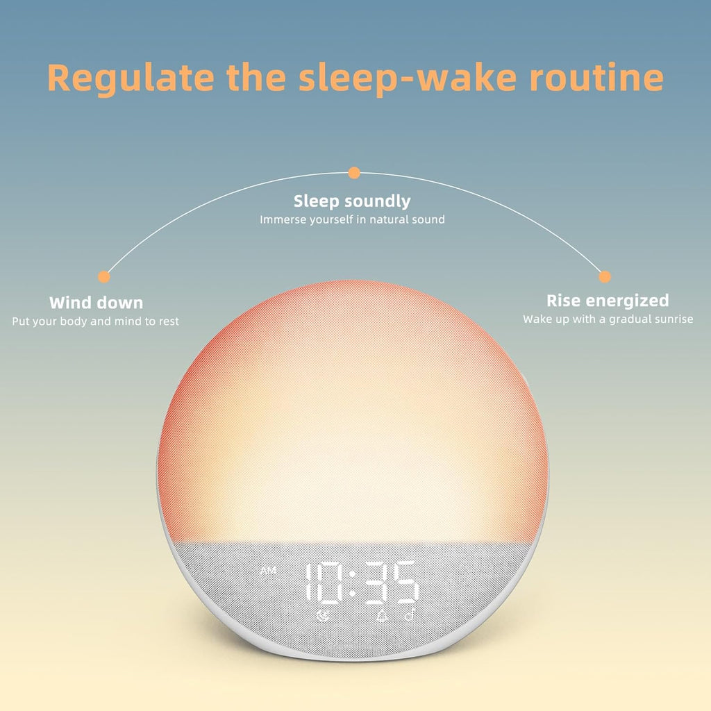 Sunrise Alarm Clock White Noise Machine: Natural Wake Up Light - Dimmable Clock with Bluetooth Speaker for Bedroom - 25 Sleep Sounds for Baby Adults Kids Frost White