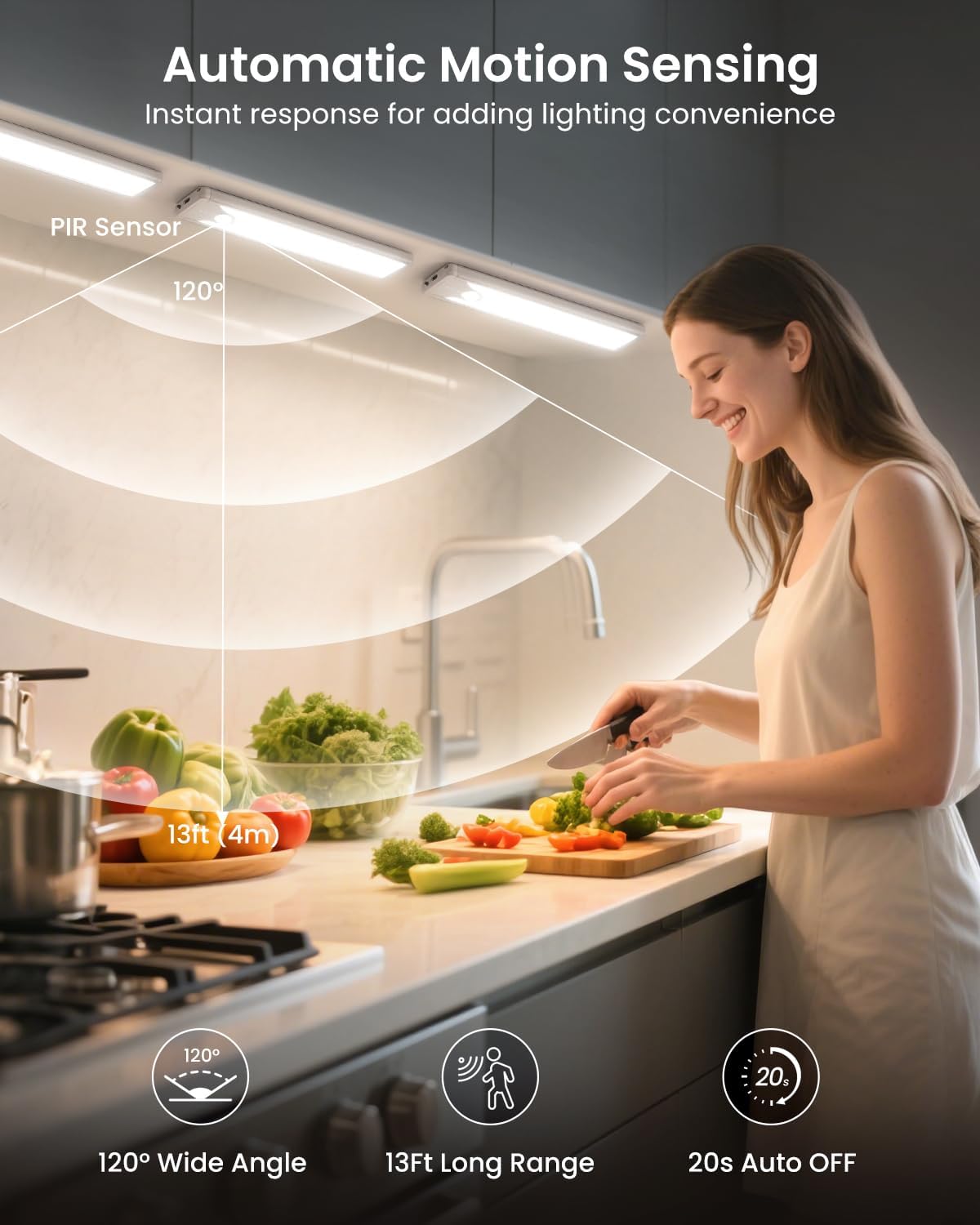 Pak 8 Inch Under Counter Cabinet Lighting, 41 LED Battery Operated Motion Sensor Light, Dimmable Closet Lights, USB Rechargeable, Wireless Magnetic Under Counter Light for Kitchen, Bathroom, 2 Packs